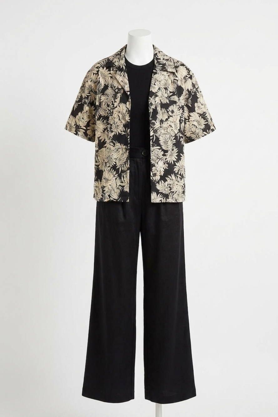NEW ANINE BING hamilton button down floral shirt in black